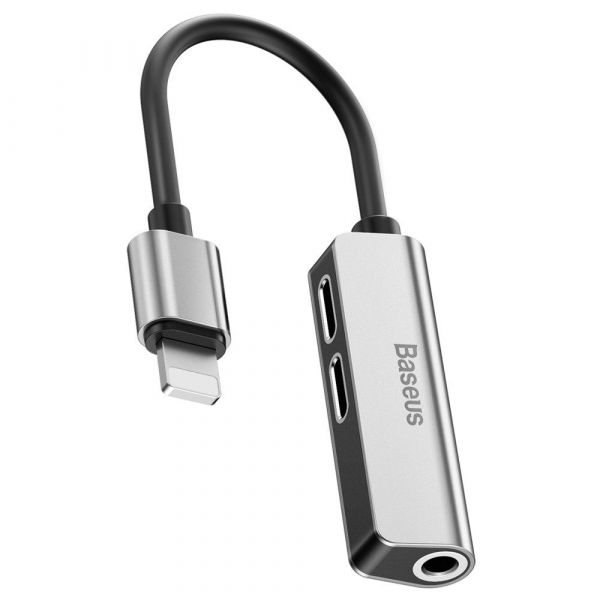 Перехідник Baseus 3-in-1 Lightning to Dual Lightning & 3.5 mm Female