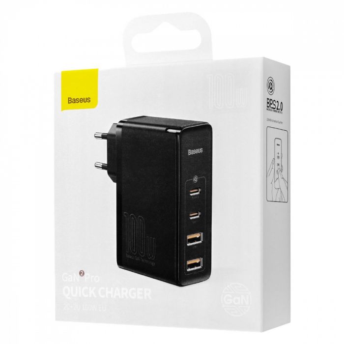 МЗП Baseus GaN2 Pro Quick Charger 100W (2Type-C + 2USB)