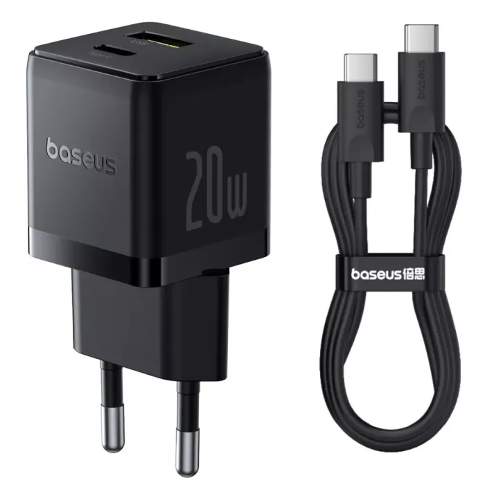 МЗП Baseus Palm Fast Charger Type-C+USB 30W (With Cable Type-C to Type-C 60W 1m)