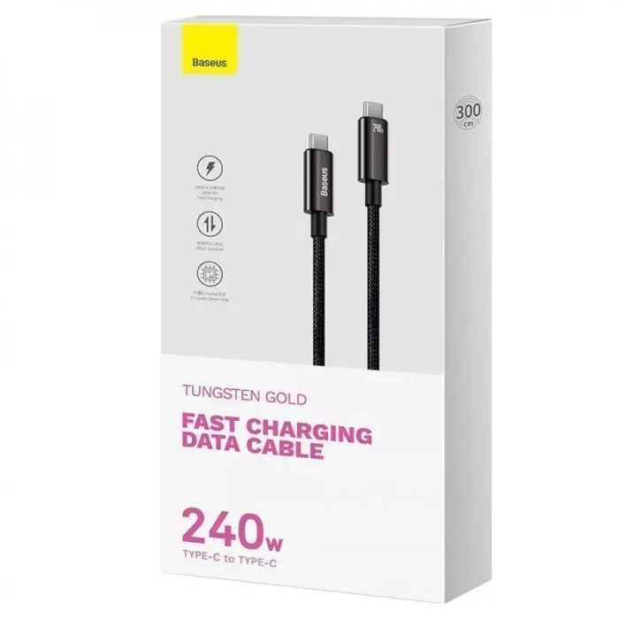 Кабель Baseus Tungsten Gold Fast Charging Type-C to Type-C 240W (3m)