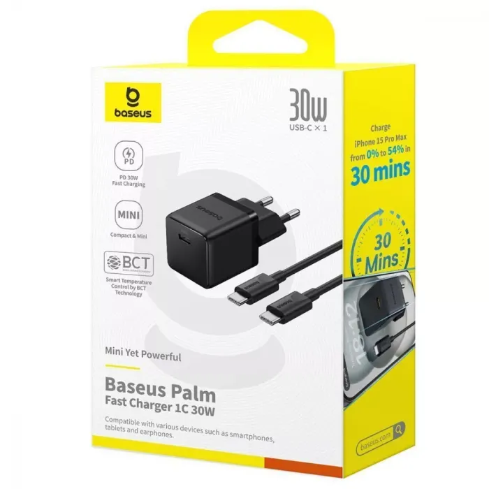 МЗП Baseus Palm Fast Charger Type-C 30W (With Cable Type-C to Type-C 60W 1m)