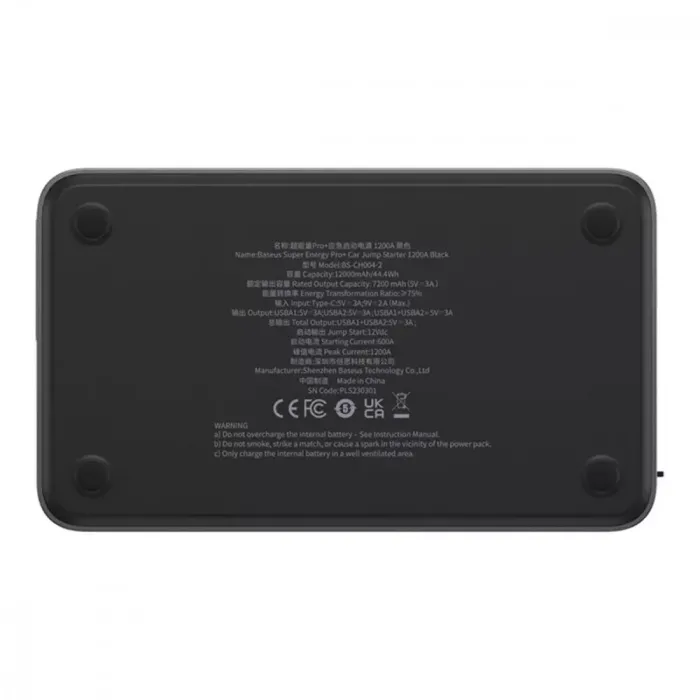 Пускозарядное устройство Бустер Baseus Super Energy Pro+ Car Jamp Starter 3in1 12V 12000mAh 1200A с функцией Павербанка 100W 5V/3A и LED фонарика Черный