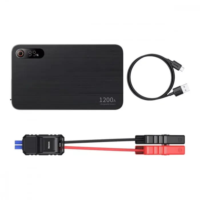 Пускозарядное устройство Бустер Baseus Super Energy Pro+ Car Jamp Starter 3in1 12V 12000mAh 1200A с функцией Павербанка 100W 5V/3A и LED фонарика Черный