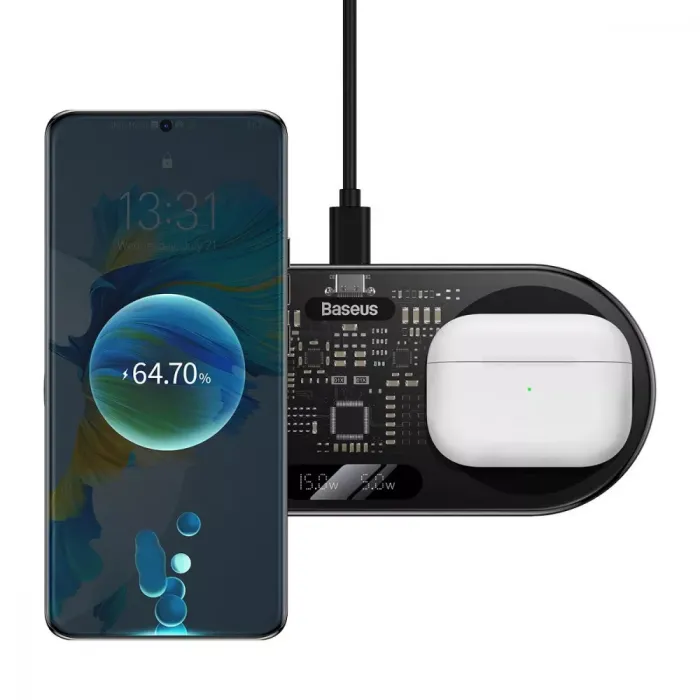 Бездротовий ЗП Baseus Digital LED Display 2in1 20W