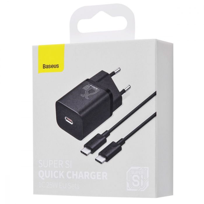 МЗП Baseus Super Silicone Quick Charger 25W (Type-C) + With Cable Type-C to Type-C 3A (1m)