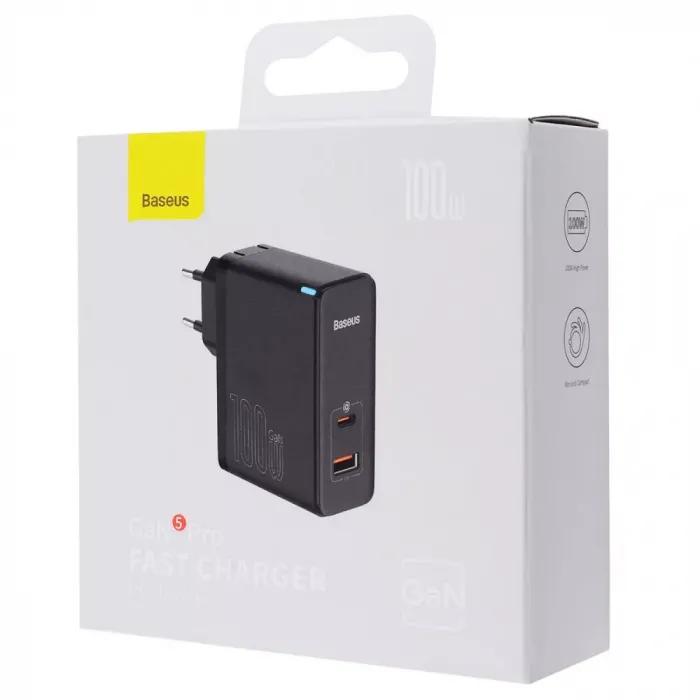 МЗП Baseus GaN5 Pro 100W (Type-C + USB) + Кабель Type-C + Type-C